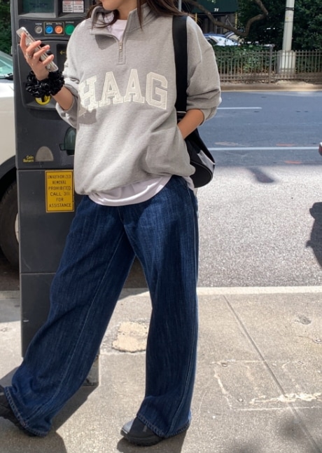 a haag half zip-up スウェット (2 COLORS)