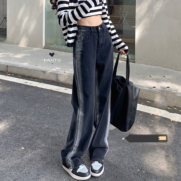 サイドライン ハイウエスト デニムパンツ ボトムス パンツ Gパン ズボン ワイドパンツ ストレートパンツ ロング ロング丈 ストレート ワイド ポケット かわいい 大人可愛い カジュアル 大人