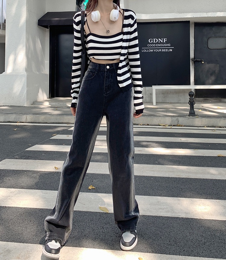 サイドライン ハイウエスト デニムパンツ ボトムス パンツ Gパン ズボン ワイドパンツ ストレートパンツ ロング ロング丈 ストレート ワイド ポケット かわいい 大人可愛い カジュアル 大人