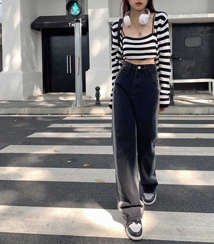 サイドライン ハイウエスト デニムパンツ ボトムス パンツ Gパン ズボン ワイドパンツ ストレートパンツ ロング ロング丈 ストレート ワイド ポケット かわいい 大人可愛い カジュアル 大人