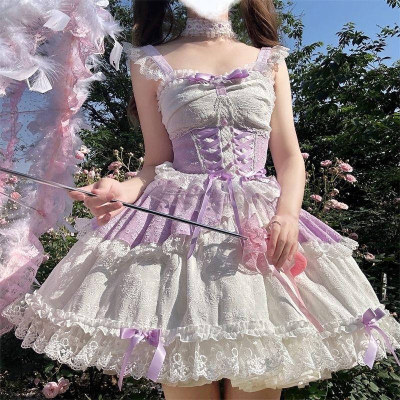 Lolita夏季JSK小礼服洛丽塔可爱蕾丝短款连衣裙大童可爱公主裙