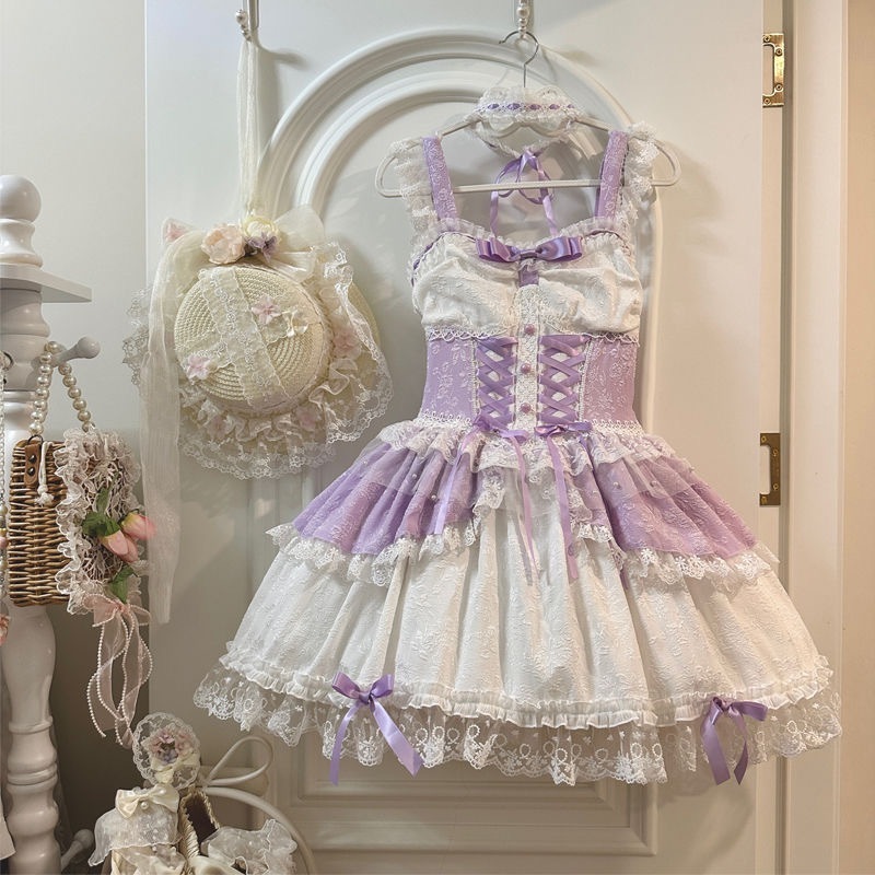 Lolita夏季JSK小礼服洛丽塔可爱蕾丝短款连衣裙大童可爱公主裙