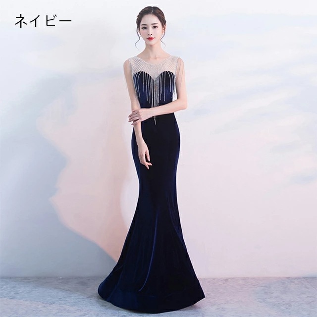 黒 マーメイドドレス ベロア ベルベットドレス マーメイドライン