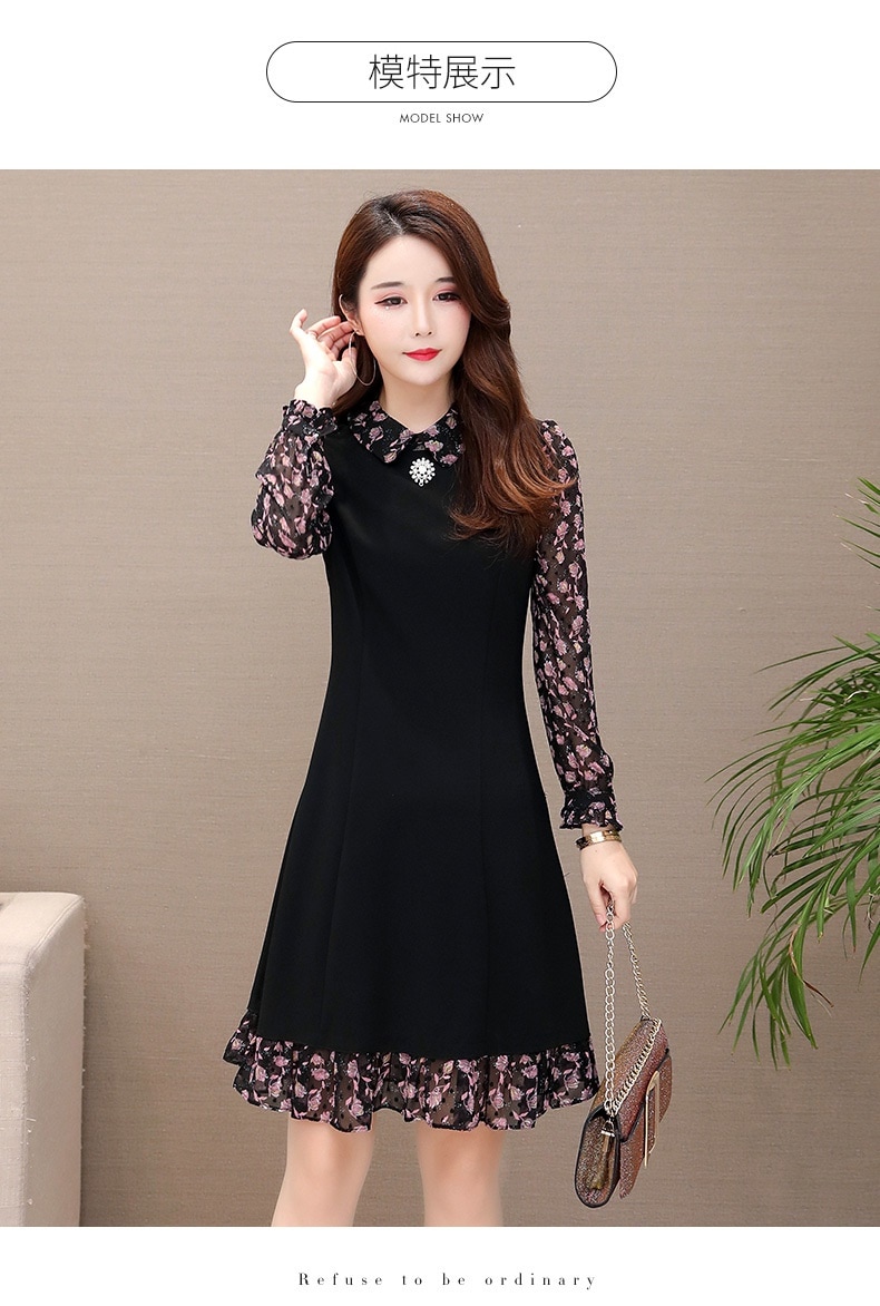 レディース ファッション ワンピース きれいめ 長袖 花柄 裾フレア Aライン 大きいサイズ ミモレ おしゃれ 大きめ 春 夏 秋 韓国 20代 30代 4616 レディース ファッション ワンピース きれいめ 長袖 花柄 裾フレア Aライン 大きいサイズ ミモレ おしゃれ 大きめ 春 夏 秋 韓国 20代 30代 4616