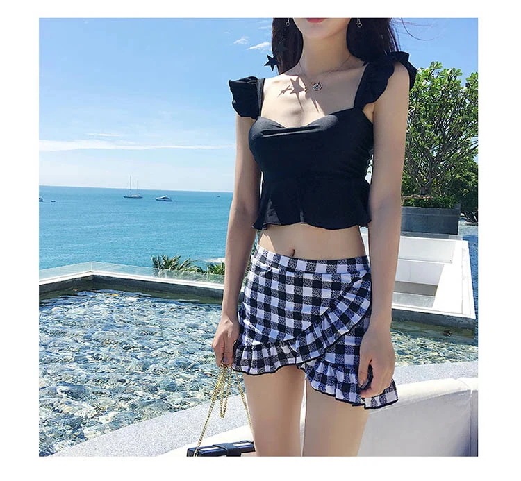 水着 レディース タンキニ 2点セット ジュニア 女の子 スカート 体型カバー 韓国 パッド付き ノーワイヤー セパレート フリル かわいい 無地 花柄 レース フリーサイズ 可愛い お洒落 くすみカ