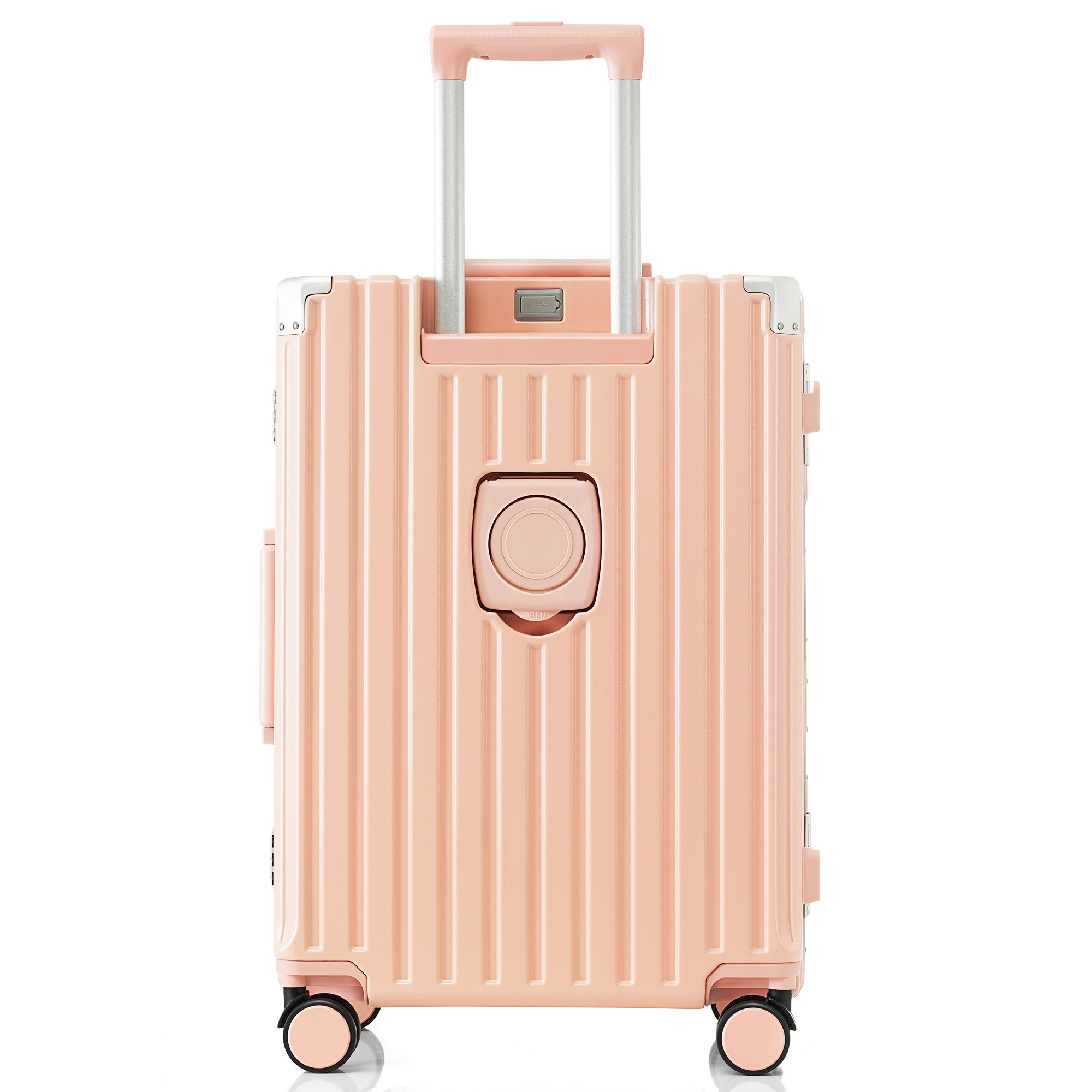 【大好評！最安値挑戦!】スーツケース キャリーケース キャリーバッグ Lサイズ フレームタイプ アルミ USBポート付き カップホルダー フック式底足 ストッパー付き ドリンクホルダー 軽量 おしゃれ