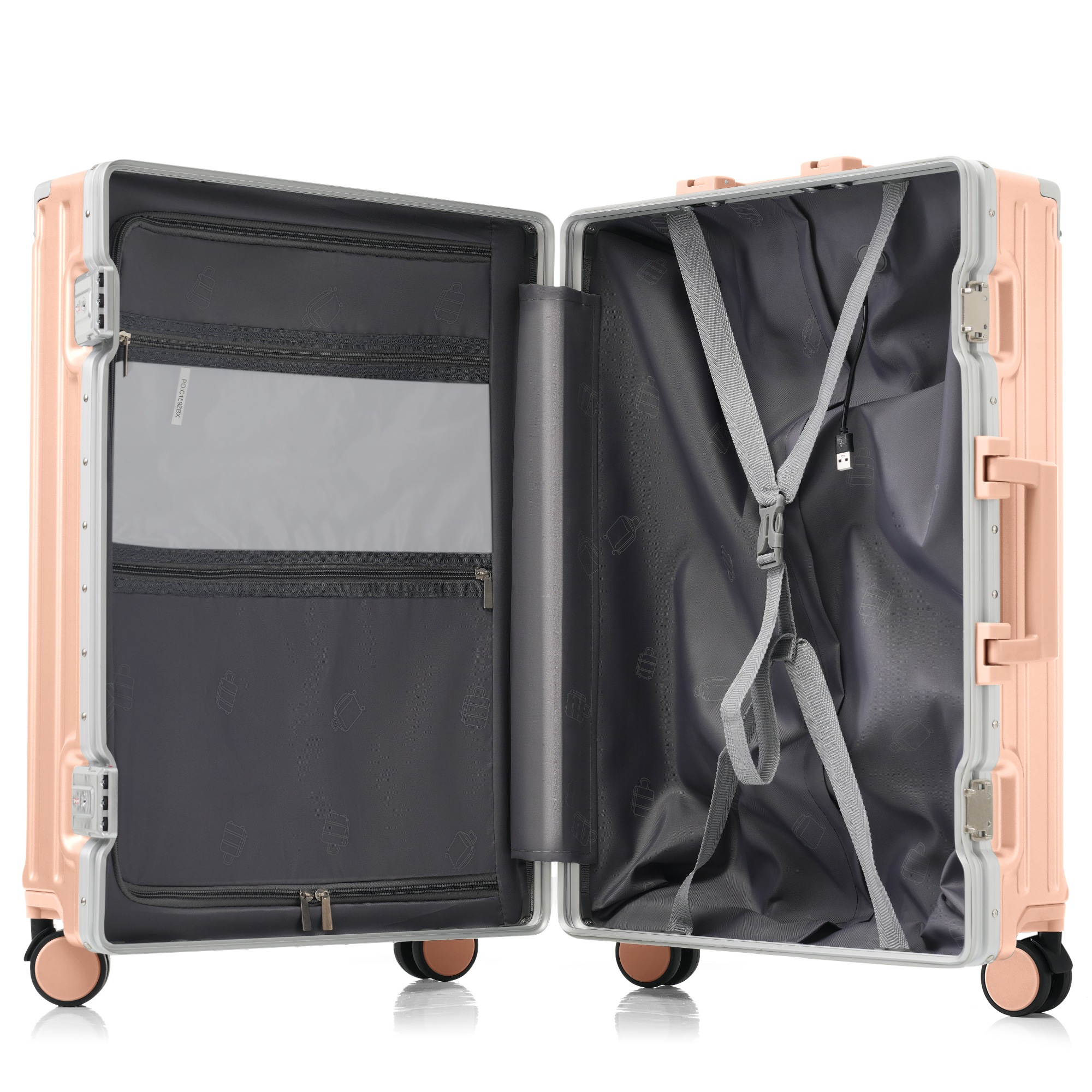 【大好評！最安値挑戦!】スーツケース キャリーケース キャリーバッグ Lサイズ フレームタイプ アルミ USBポート付き カップホルダー フック式底足 ストッパー付き ドリンクホルダー 軽量 おしゃれ