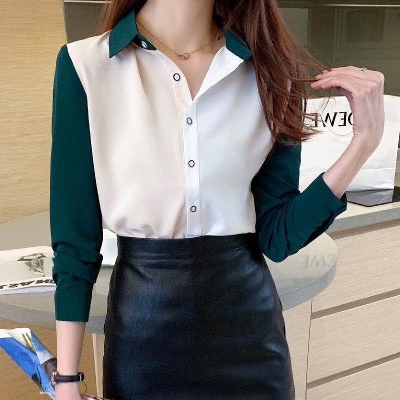 キレイめ シフォンシャツ ラペルシャツ トップス シャツ ブラウス 袖あり 長袖 Vネック 襟付き スタンドカラー ストレート スマート シフォン 前開き ポリエステル かわいい 大人可愛い きれいめ