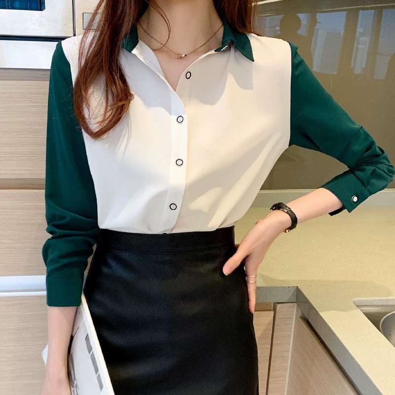 キレイめ シフォンシャツ ラペルシャツ トップス シャツ ブラウス 袖あり 長袖 Vネック 襟付き スタンドカラー ストレート スマート シフォン 前開き ポリエステル かわいい 大人可愛い きれいめ