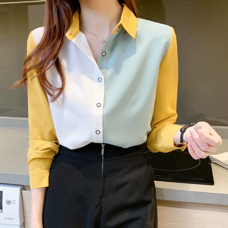 キレイめ シフォンシャツ ラペルシャツ トップス シャツ ブラウス 袖あり 長袖 Vネック 襟付き スタンドカラー ストレート スマート シフォン 前開き ポリエステル かわいい 大人可愛い きれいめ