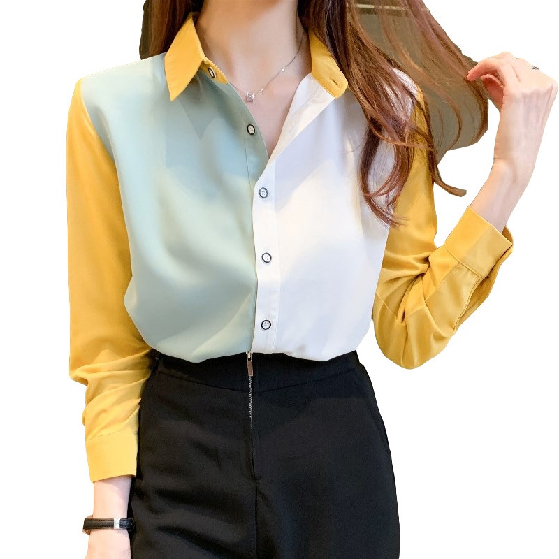 キレイめ シフォンシャツ ラペルシャツ トップス シャツ ブラウス 袖あり 長袖 Vネック 襟付き スタンドカラー ストレート スマート シフォン 前開き ポリエステル かわいい 大人可愛い きれいめ