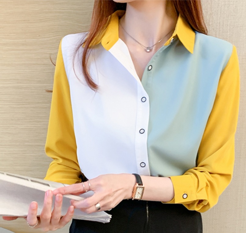 キレイめ シフォンシャツ ラペルシャツ トップス シャツ ブラウス 袖あり 長袖 Vネック 襟付き スタンドカラー ストレート スマート シフォン 前開き ポリエステル かわいい 大人可愛い きれいめ