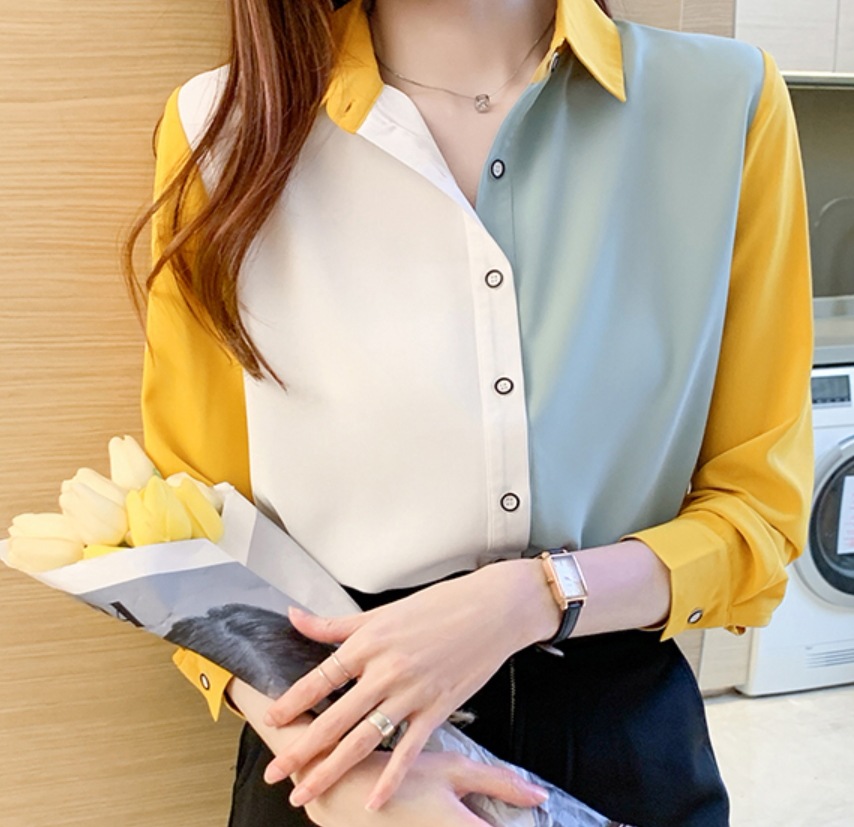 キレイめ シフォンシャツ ラペルシャツ トップス シャツ ブラウス 袖あり 長袖 Vネック 襟付き スタンドカラー ストレート スマート シフォン 前開き ポリエステル かわいい 大人可愛い きれいめ