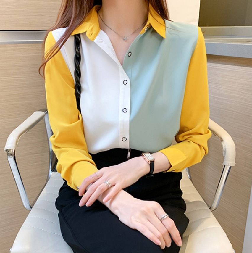 キレイめ シフォンシャツ ラペルシャツ トップス シャツ ブラウス 袖あり 長袖 Vネック 襟付き スタンドカラー ストレート スマート シフォン 前開き ポリエステル かわいい 大人可愛い きれいめ