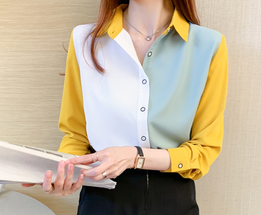 キレイめ シフォンシャツ ラペルシャツ トップス シャツ ブラウス 袖あり 長袖 Vネック 襟付き スタンドカラー ストレート スマート シフォン 前開き ポリエステル かわいい 大人可愛い きれいめ