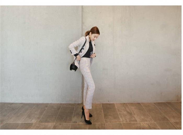 セットアップ レディース 上下2点セット チェック柄 テーラードジャケット アンクルパンツ スリム スーツ カジュアル 可愛い フェミニン きれいめ 上品 エレガント おしゃれ オフィス 入学式 卒業