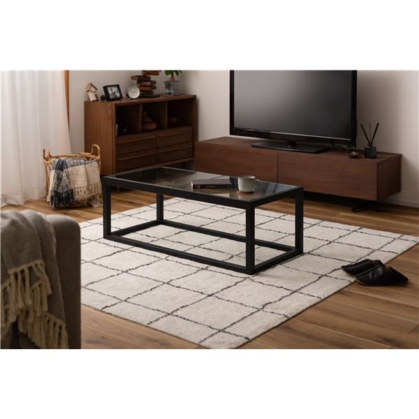 ガラステーブル 約W110xD50xH38cm ブラック 完成品 ガラステーブル 約W110xD50xH38cm ブラック 完成品