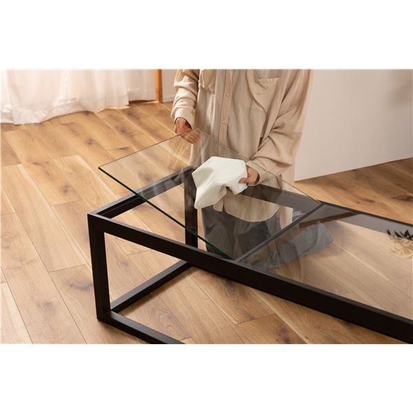 ガラステーブル 約W110xD50xH38cm ブラック 完成品 ガラステーブル 約W110xD50xH38cm ブラック 完成品