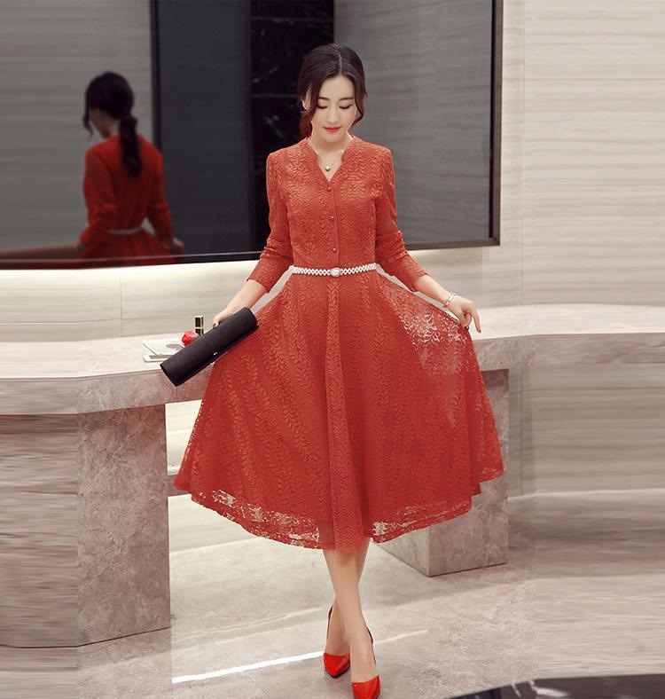 1489.総レースベルト付きドレス(オレンジ) 2019 春夏 sale 結婚式 パーティー ディナー 演奏会 同窓会 1489.総レースベルト付きドレス(オレンジ) 2019 春夏 sale 結婚式 パーティー ディナー 演奏会 同窓会