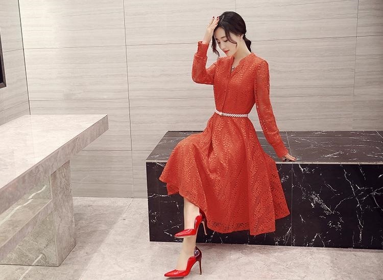 1489.総レースベルト付きドレス(オレンジ) 2019 春夏 sale 結婚式 パーティー ディナー 演奏会 同窓会 1489.総レースベルト付きドレス(オレンジ) 2019 春夏 sale 結婚式 パーティー ディナー 演奏会 同窓会