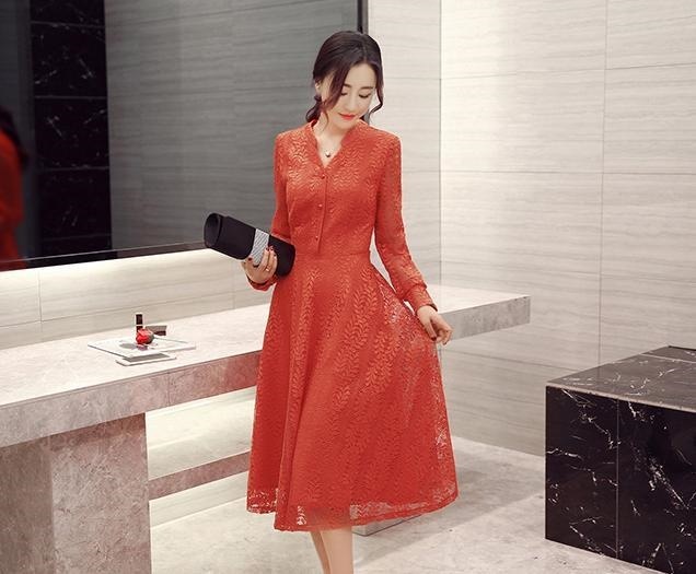 1489.総レースベルト付きドレス(オレンジ) 2019 春夏 sale 結婚式 パーティー ディナー 演奏会 同窓会 1489.総レースベルト付きドレス(オレンジ) 2019 春夏 sale 結婚式 パーティー ディナー 演奏会 同窓会