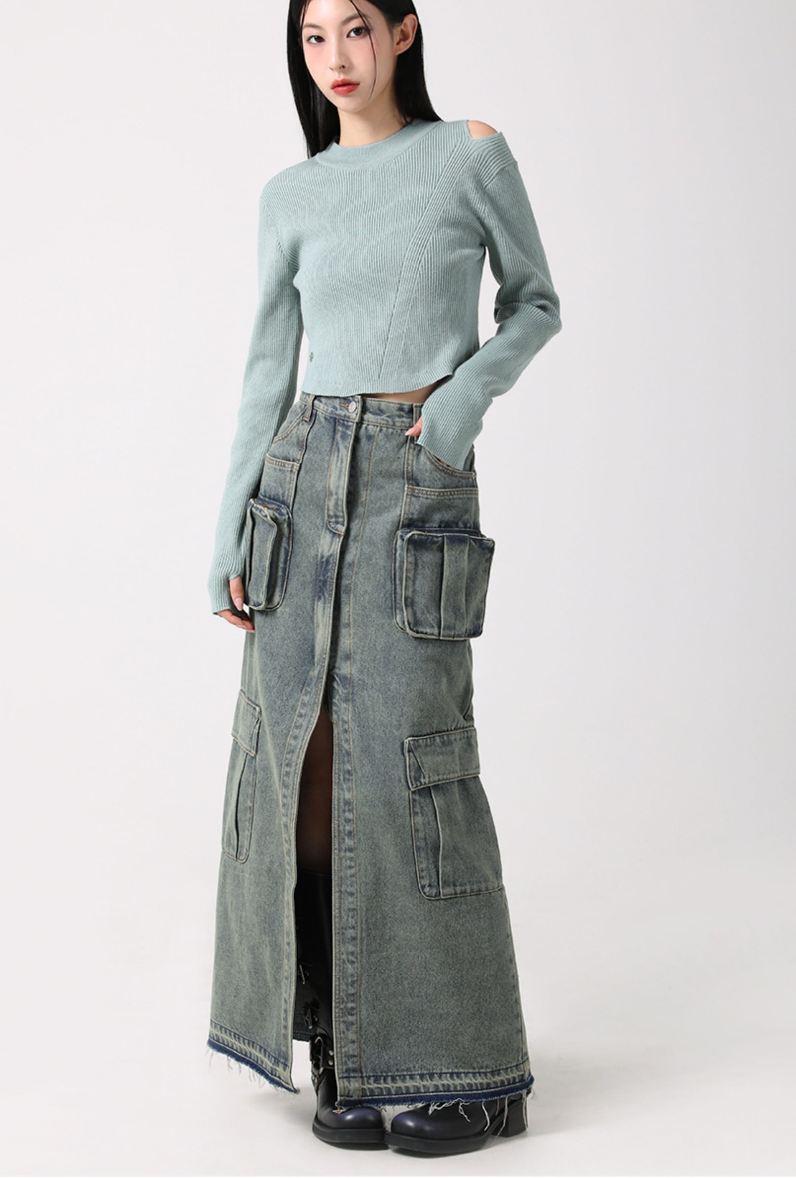 Evelyn Long Denim Skirt VINTAGE BLUE