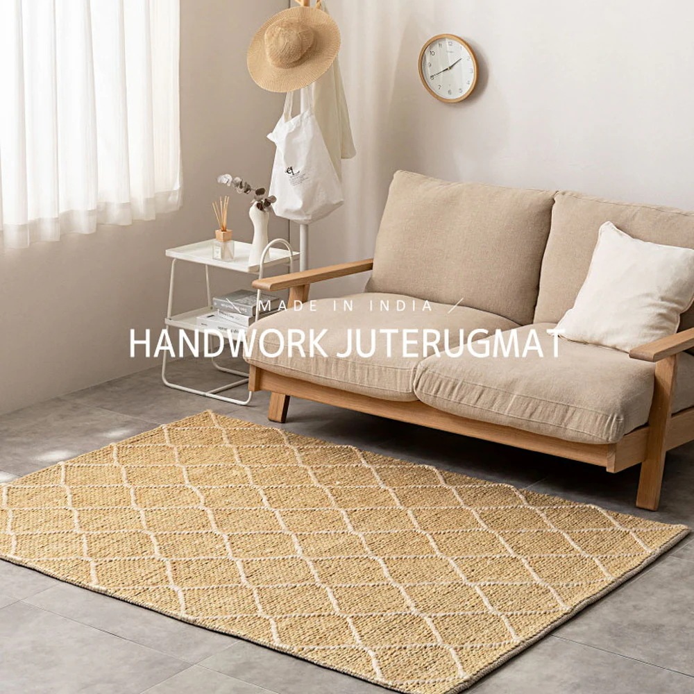 手織り インド製 ジュートマット 120x180cm オールシーズン 高耐久 アジアンテイスト 手織り インド製 ジュートマット 120x180cm オールシーズン 高耐久 アジアンテイスト