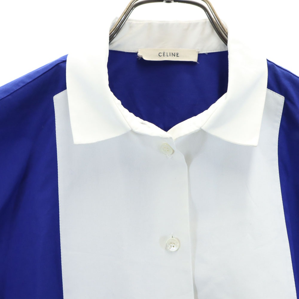 長袖 切替 コットンシャツ 36 ブルー×ホワイト レディース 長袖 切替 コットンシャツ 36 ブルー×ホワイト レディース