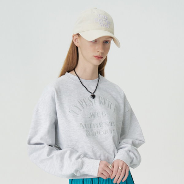 TWICE ジヒョちゃん着用 韓国ブランド【TYPESERVICE】(タイプサービス) Arch Logo Crop Sweatshirt  [Melange Gray] 国内発送