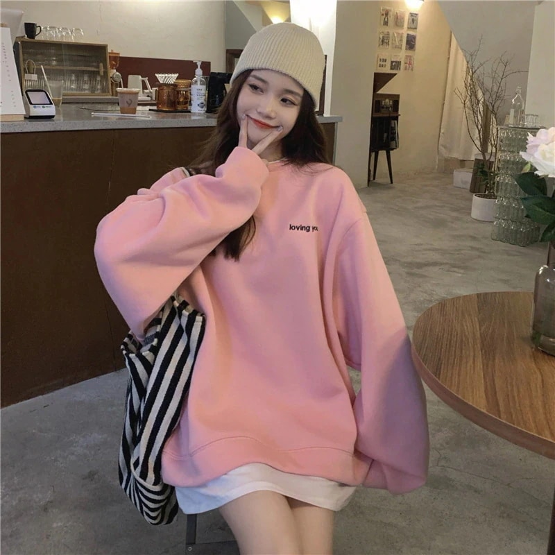 ベーシックニット パープルのクルーネックコート婦人服ダウンプラス厚手オーバーサイズゆったりけだるい風トップスEC449_2