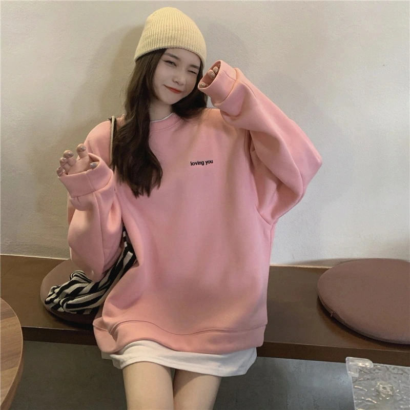 ベーシックニット パープルのクルーネックコート婦人服ダウンプラス厚手オーバーサイズゆったりけだるい風トップスEC449_5