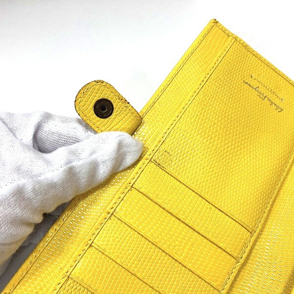 フェラガモ ヴァラ 3059 型押しレザー イエロー 財布 2つ折り長財布 レディース 【中古】 フェラガモ ヴァラ 3059 型押しレザー イエロー 財布 2つ折り長財布 レディース 【中古】