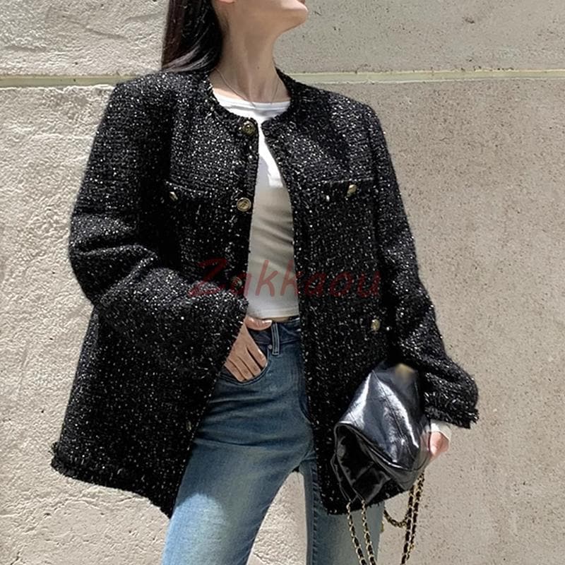 ツイードジャケット 丸首 ノーカラー レディース アウター 羽織り コート オフィス 通勤 L フォーマル ノーカラージャケット カーディガン きれいめ