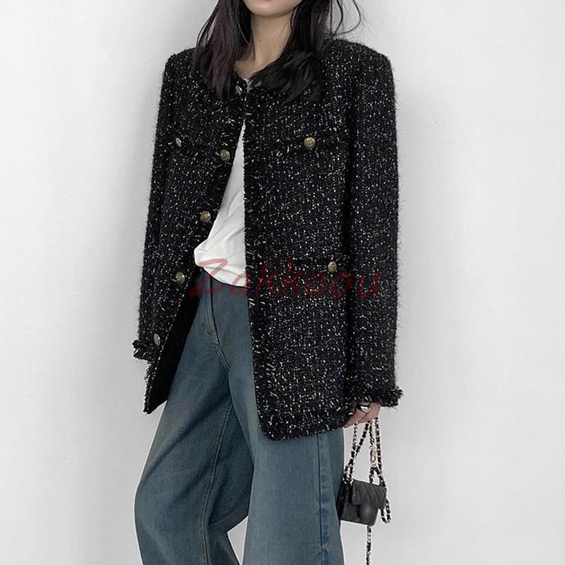 ツイードジャケット 丸首 ノーカラー レディース アウター 羽織り コート オフィス 通勤 L フォーマル ノーカラージャケット カーディガン きれいめ