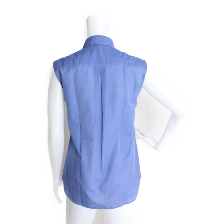 新品未使用展示品 HERMES エルメス ブラウス - アパレル 表記サイズ 34 コットン ブルー ノースリーブ 本物保証 中古