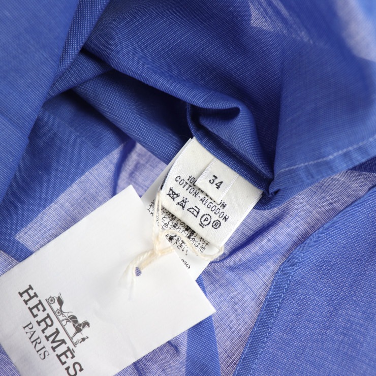新品未使用展示品 HERMES エルメス ブラウス - アパレル 表記サイズ 34 コットン ブルー ノースリーブ 本物保証 中古