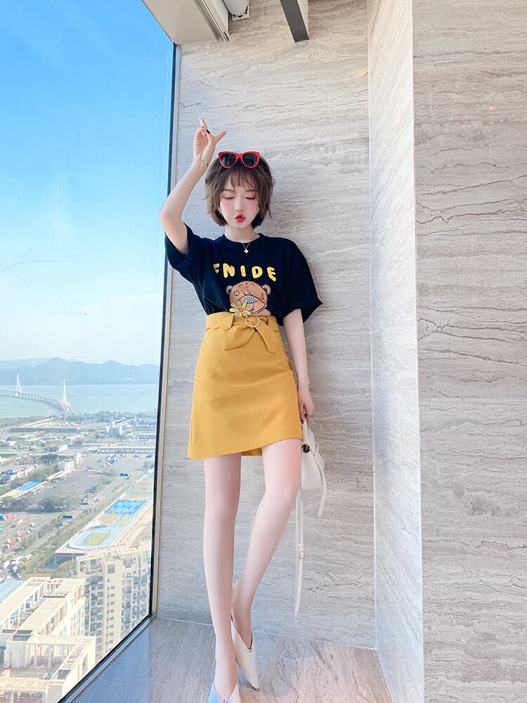 トップス カットソー Tシャツ ロング丈 ロンT くま柄 動物柄 キャラクター ラウンドネック