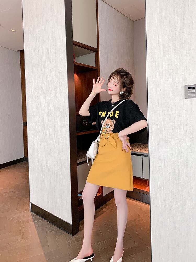 トップス カットソー Tシャツ ロング丈 ロンT くま柄 動物柄 キャラクター ラウンドネック
