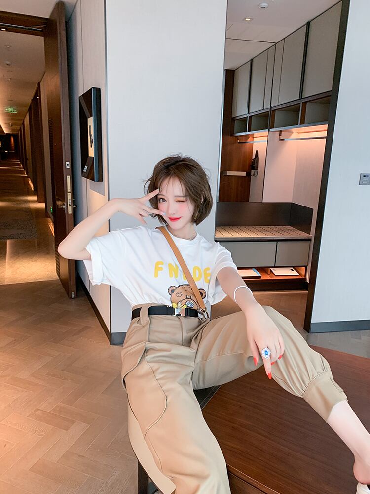 トップス カットソー Tシャツ ロング丈 ロンT くま柄 動物柄 キャラクター ラウンドネック