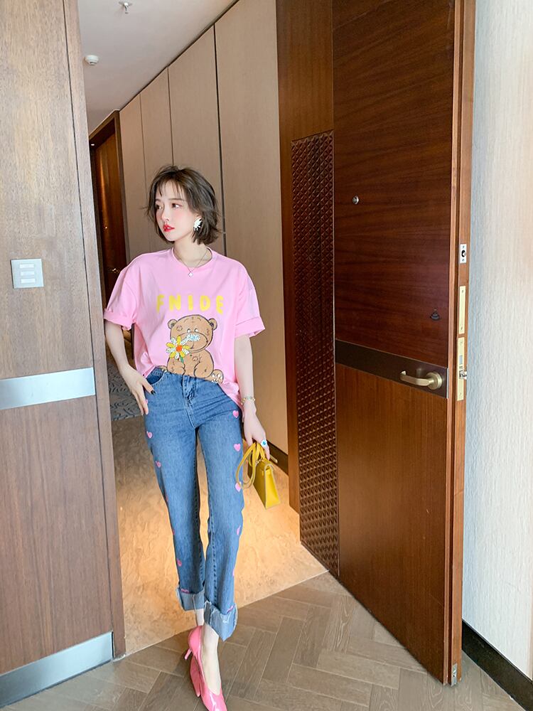 トップス カットソー Tシャツ ロング丈 ロンT くま柄 動物柄 キャラクター ラウンドネック