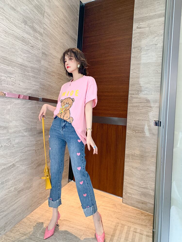 トップス カットソー Tシャツ ロング丈 ロンT くま柄 動物柄 キャラクター ラウンドネック