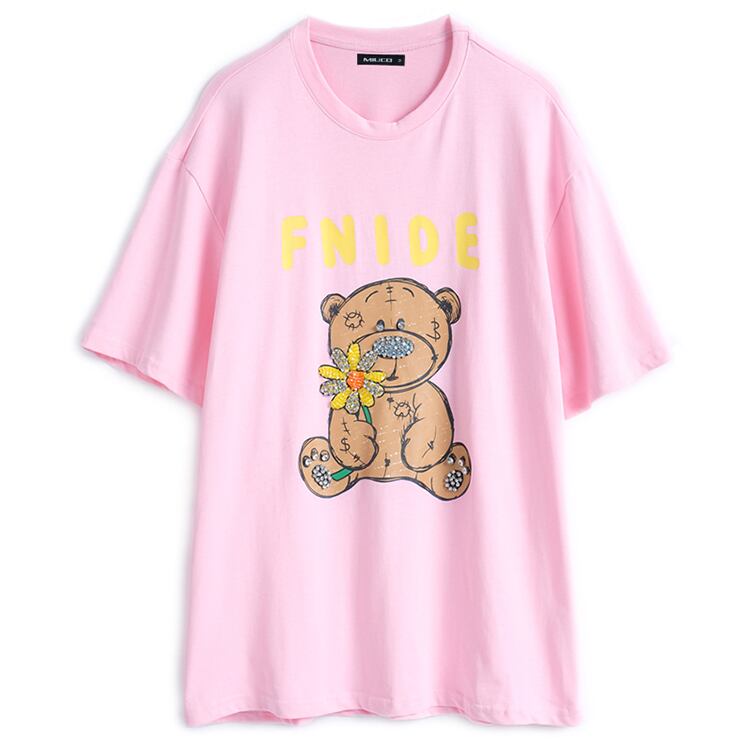 トップス カットソー Tシャツ ロング丈 ロンT くま柄 動物柄 キャラクター ラウンドネック