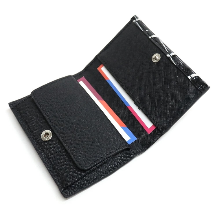 【お種銭付】 本革 クロコダイル レザー 三つ折り財布 コインケース 小銭入れ ブラック ワニ革 レディース メンズ ギフト プレゼント シルバー