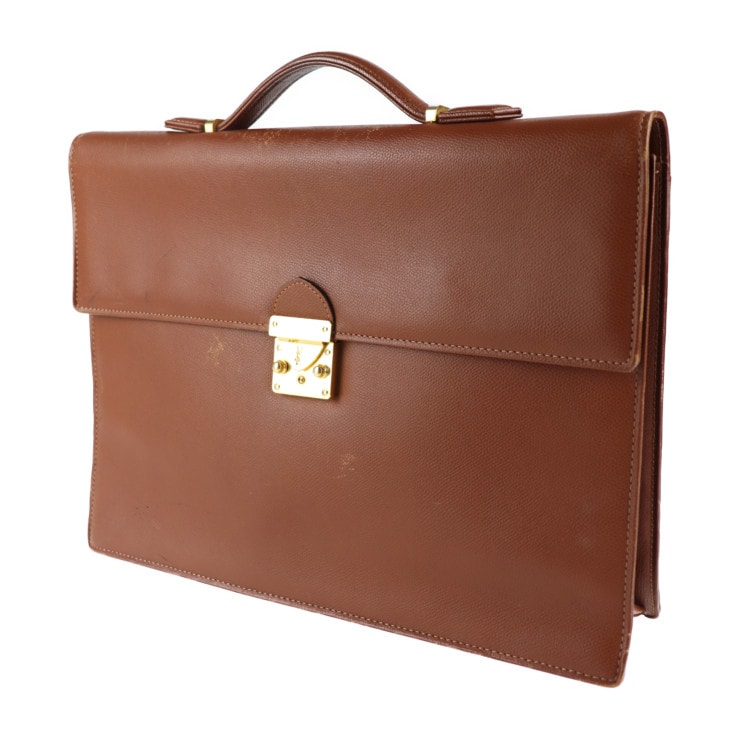 YVES SAINT LAURENT イヴ サンローラン ビジネスバッグ KY 3760 DE 50 ブリーフケース レザー ブラウン ゴールド金具 書類鞄 ヴィンテージ 本物保証 中古