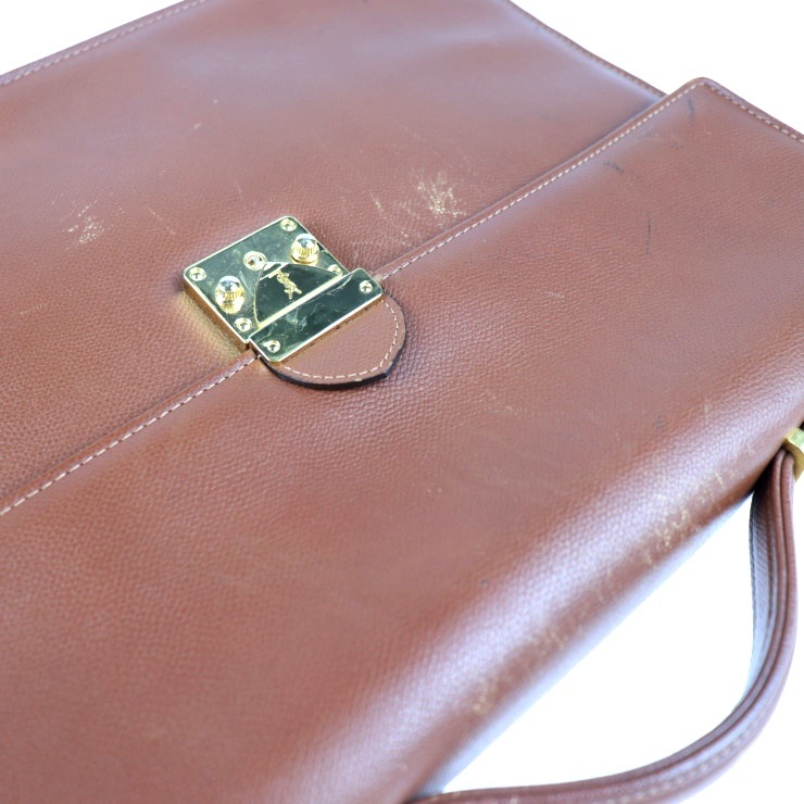 YVES SAINT LAURENT イヴ サンローラン ビジネスバッグ KY 3760 DE 50 ブリーフケース レザー ブラウン ゴールド金具 書類鞄 ヴィンテージ 本物保証 中古