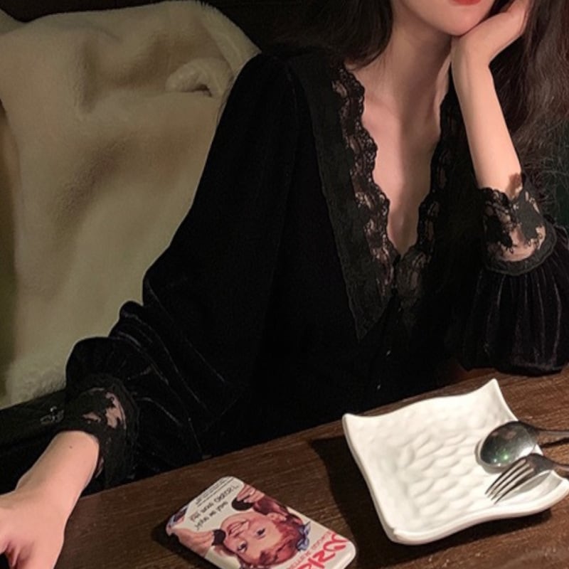 ワンピース 膝下 ミモレ丈 袖あり 長袖 Vネック Aライン レース 大人