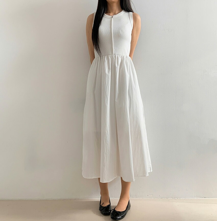 [メガ割りSALE]センターラインタンクトップフレアコンビワンピース