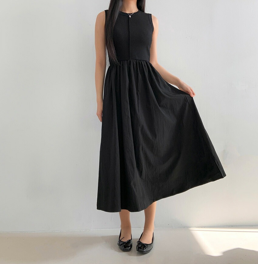 [メガ割りSALE]センターラインタンクトップフレアコンビワンピース