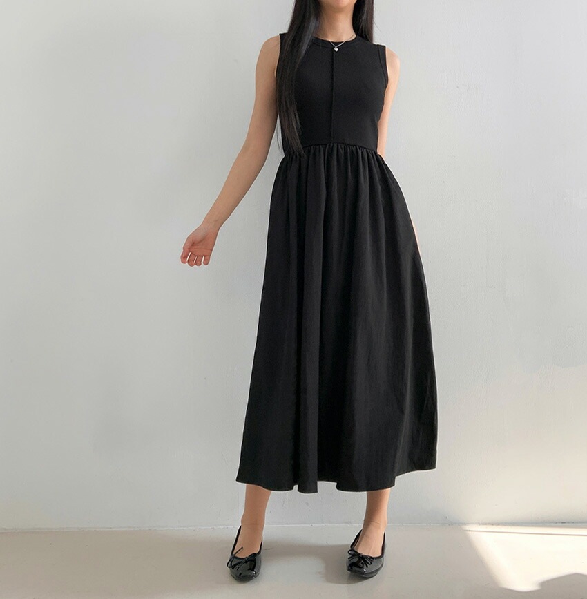 [メガ割りSALE]センターラインタンクトップフレアコンビワンピース