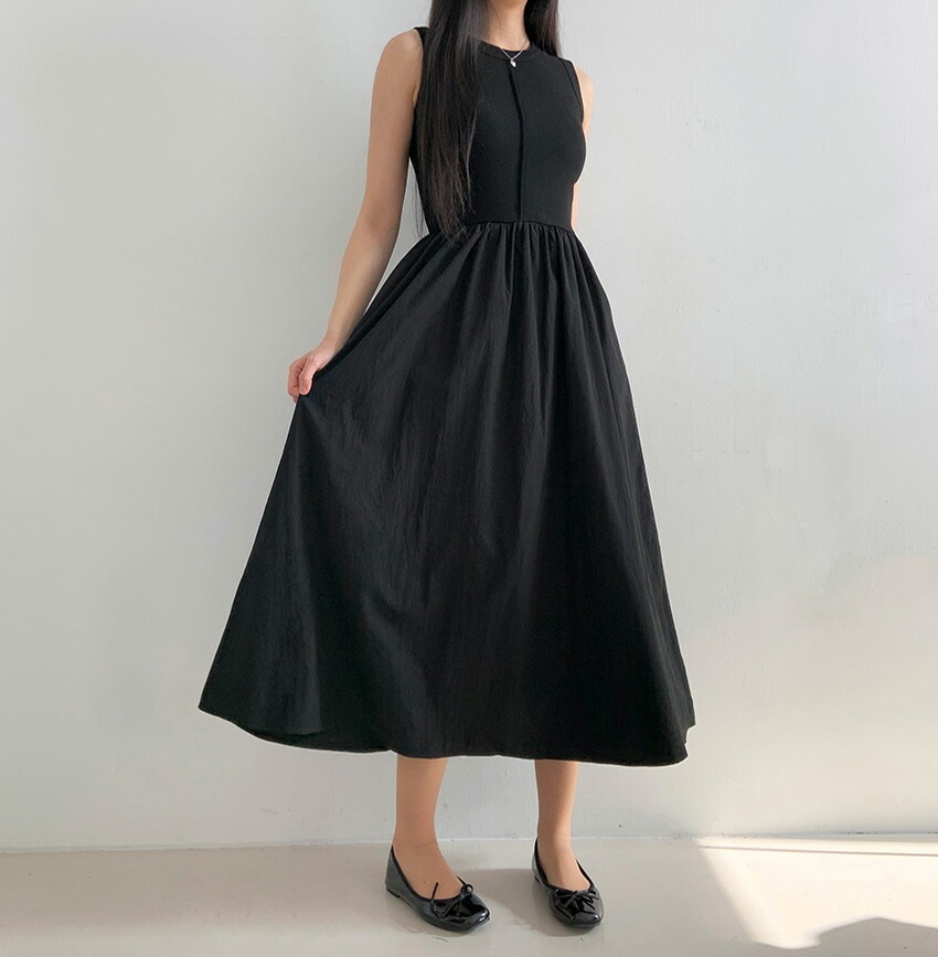 [メガ割りSALE]センターラインタンクトップフレアコンビワンピース